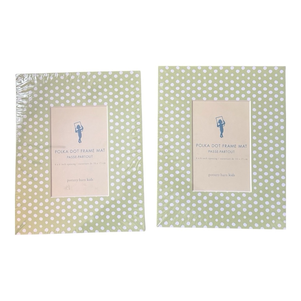 Pottery Barn Kids Polka Dot Photo Frame Mats Green White Set of 2